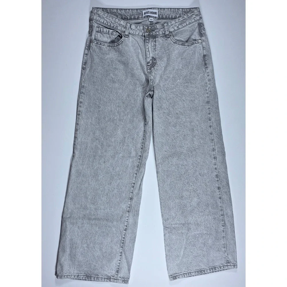 Disclosure Womens Wide Leg Jeans Gray Acid Wash High Rise Denim Size 9/29